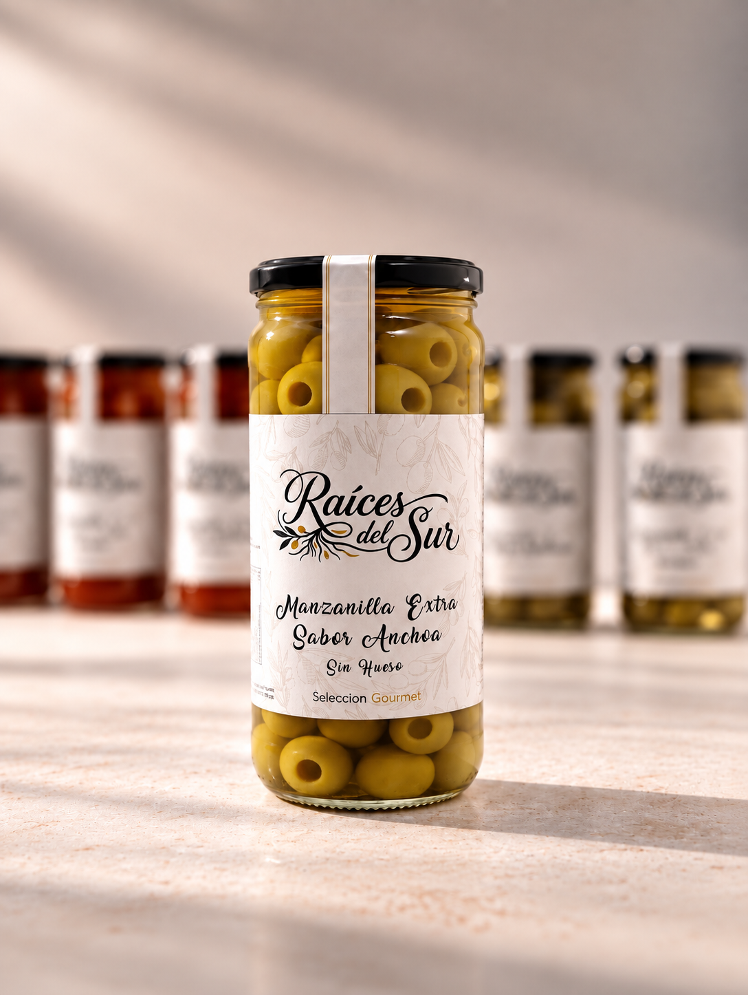 Aceituna Manzanilla Extra Sin Hueso · Sabor Anchoa · SELECCIÓN GOURMET · 700 g